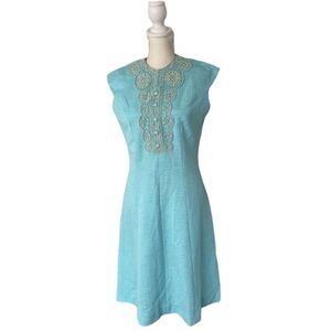Vintage Lady Laura by Toni Todd aqua dress with lace appliqué